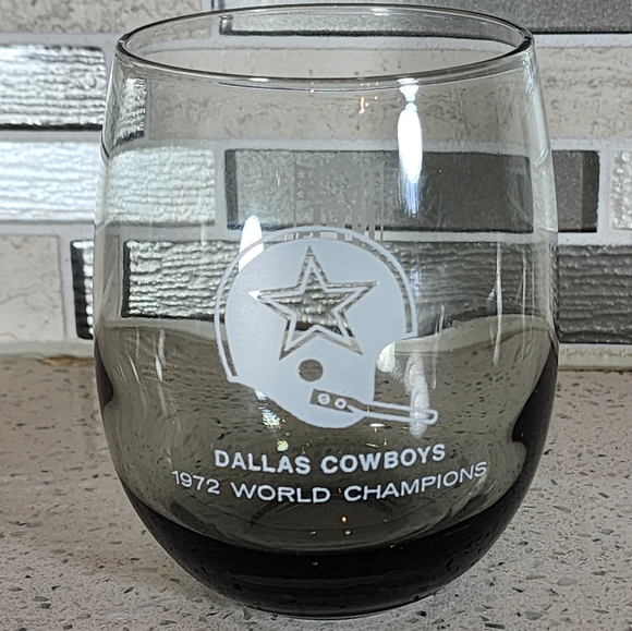 Other - Pair of Vintage Dallas Cowboys NFL 1972 World Champs Glass 4.5" Tall Smoke